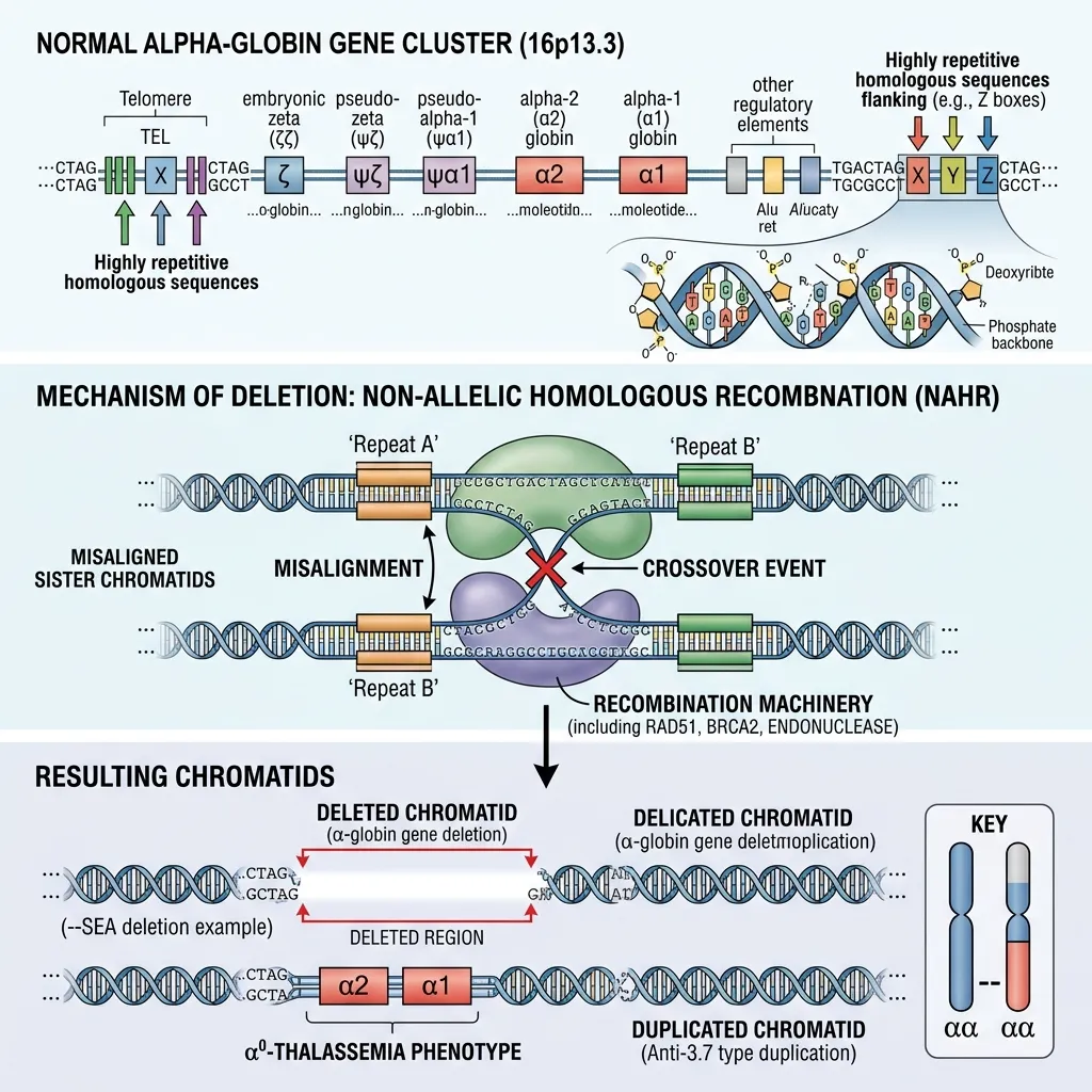 Alpha globin gene deletion mechanism