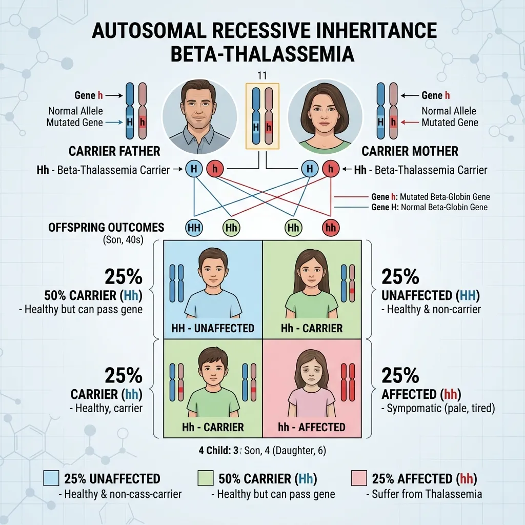 Autosomal recessive inheritance of thalassemia