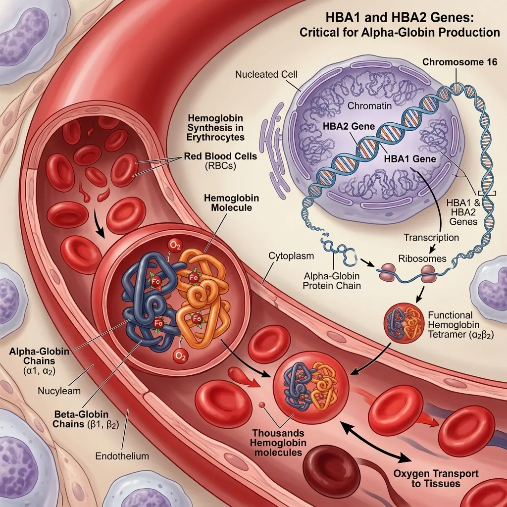 HBA1 and HBA2 gene function in hemoglobin production